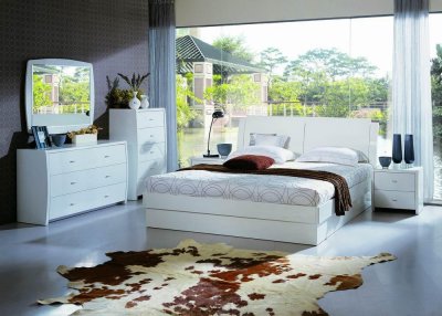 Palermo White Contemporary Bedroom Set w/Storage Bed