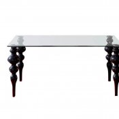 767 Dining Table w/White Legs & Glass Top