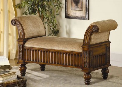 Brown Finish Classy Style Elegant Bench w/Great Drafted Details