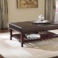 Brown Leather Top Mahogany Finish Coffee Table w/Lattice Shelf