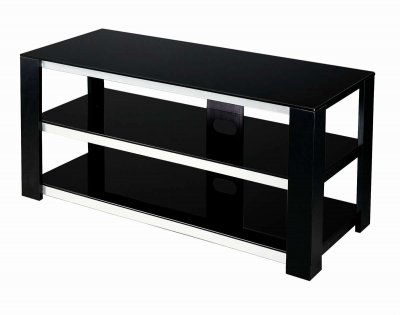 Black Metal & Glass Modern TV Stand w/Shelves