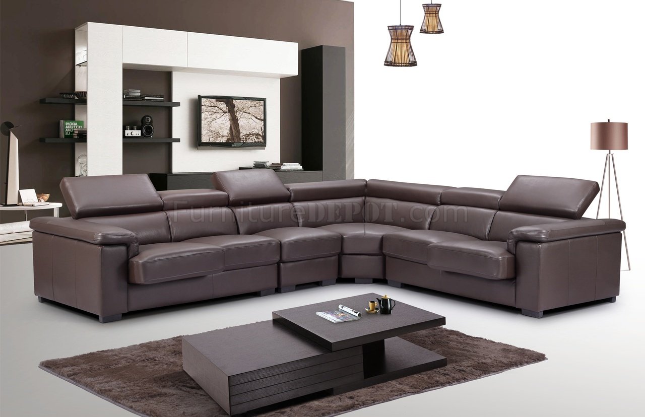 warren brown leather modern modular sectional sofa set