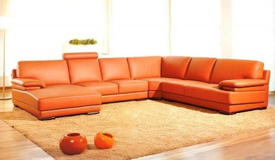 2227 Orange Leather/Leather Match Modern Sectional Sofa by VIG