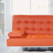 Orange Leatherette Modern Sofa Bed Convertible w/Tufted Seat