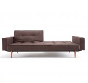 Splitback Sofa Bed in Brown w/Arms & Wooden Legs by Innovation