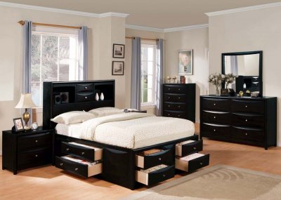 14110 Manhattan Bedroom in Black w/Storage Drawers & Options