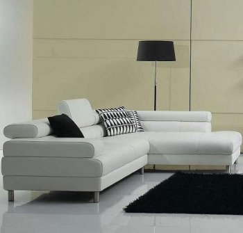 White Leather Modern Sectional Sofa w/Adjustable Headrests [THSS-FY952]