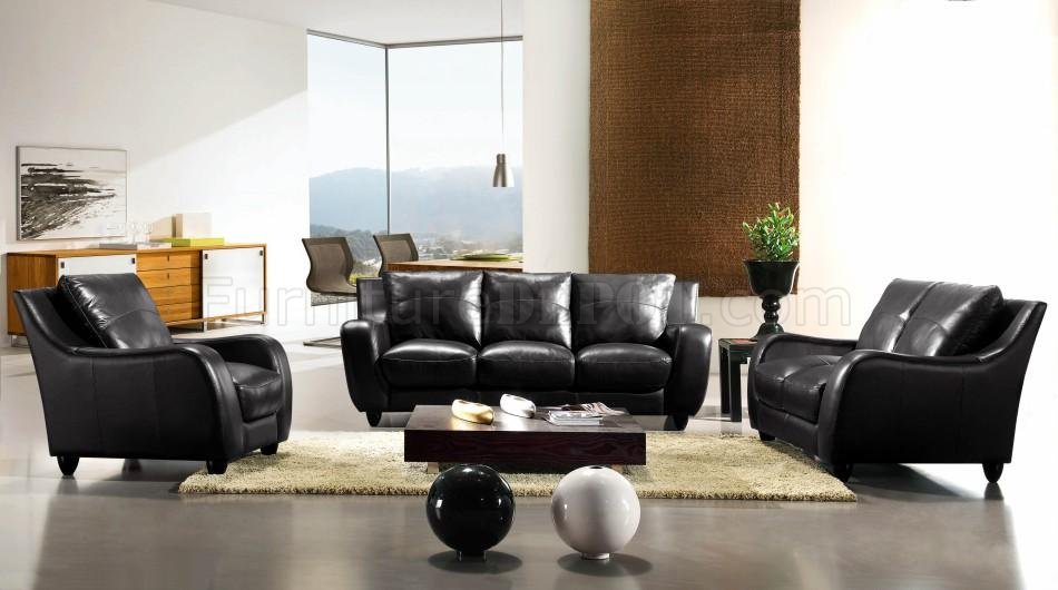 Black Full Italian Leather 3pc Modern Living Room Set At Furniture