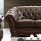 Brown Genuine Leather Formal Living Room Sofa w/Tufted Seats