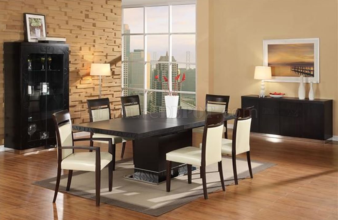 Wenge Matte Finish Modern Dining Room w/Pedestal Base Table