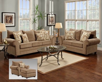 Beige Fabric Traditional Sofa & Loveseat Set w/Options