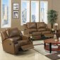 Light Brown Bonded Leather Motion Sofa w/Cup Holder & Storage