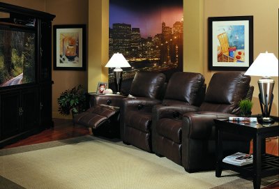 Home Theater Supplies on Three Brown Leatherette Home Theater Recliners W Cup Holders At