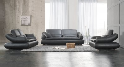 Black Leather Upholstered Stylish Living Room Set