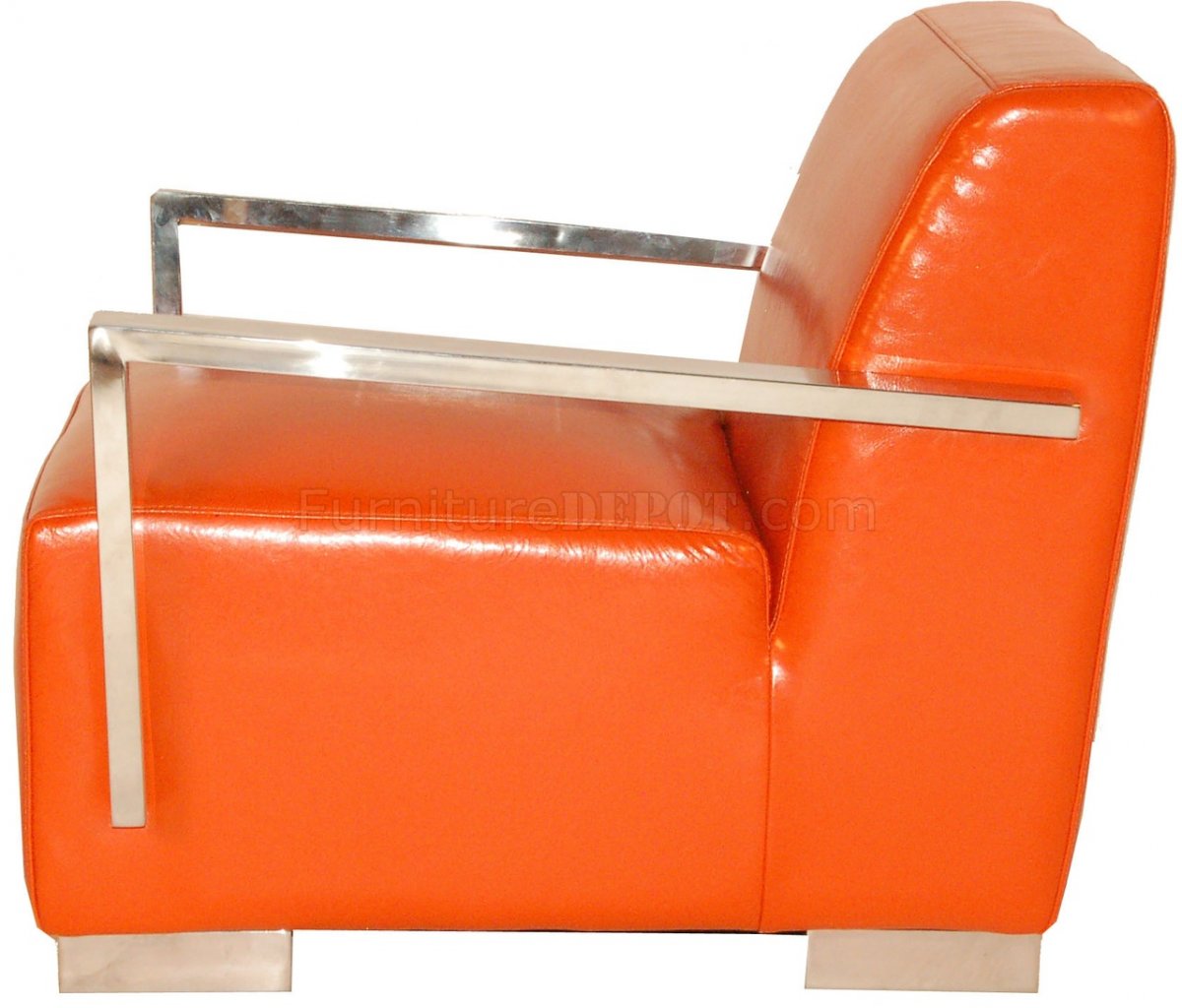 Orange Bi-Cast Leather Modern Lounge Chair w/Metal Arms & Legs