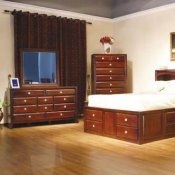Cherry Finish Modern Bedroom w/Storage Bed & Optional Items