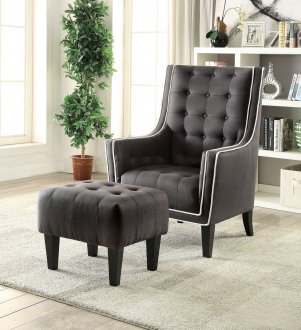 Ophelia 2Pc Set of Accent Chair & Ottoman 59634 in Black by Acme