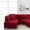 Red Fabric Modern Convertible Sectional Sofa w/Wood Legs