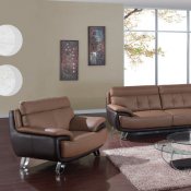 Tan & Brown Two-Tone Bonded Leather Modern Sofa & Loveseat Set