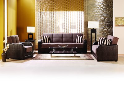 Stylish Two-Tone Living Room with Sleeper Sofa & Storage