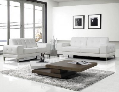 White Leatherette Contemporary Sofa w/Metal Legs & Options