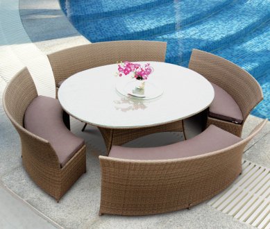 Light Brown Modern 5Pc Outdoor Dining Set w/Oval GlassTable Top