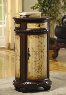 Antique Walnut Finish Round Cabinet w/Hand Painted Flowers