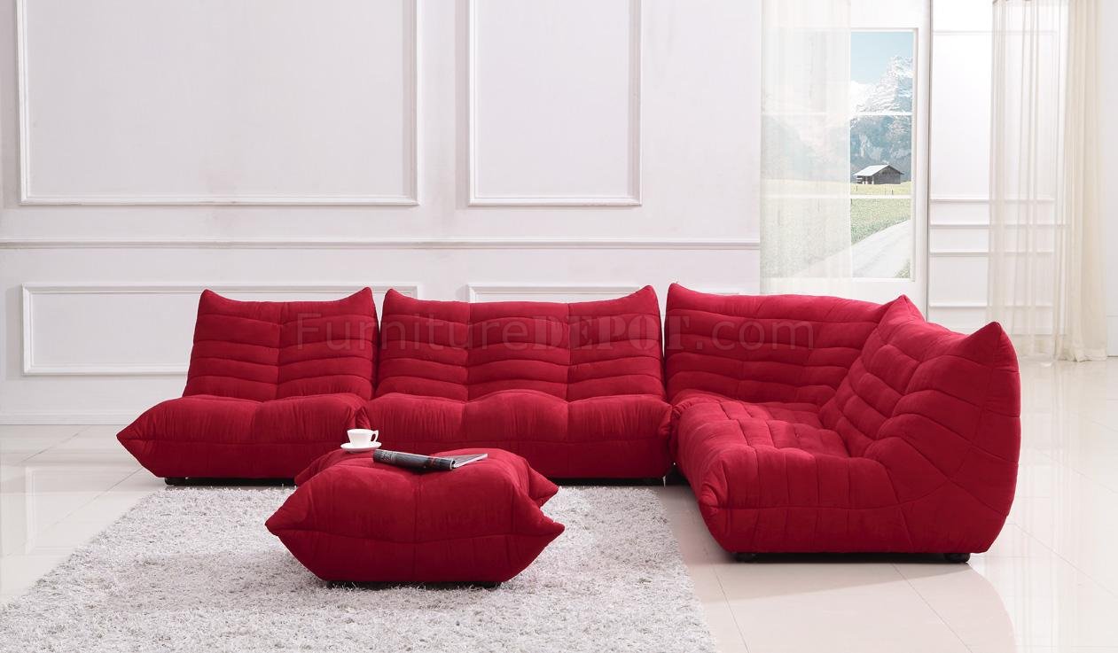 sectional sofa ottoman on Red Fabric Modern Sectional Sofa W Ottoman At Furniture Depot