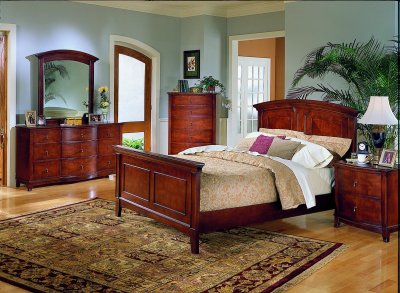 Low Sheen Cherry Transitional Classic Bed w/Optional Case Pieces