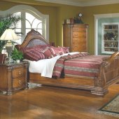 Warm Cherry Finish Traditional Sleigh Bed w/Hand Carvings