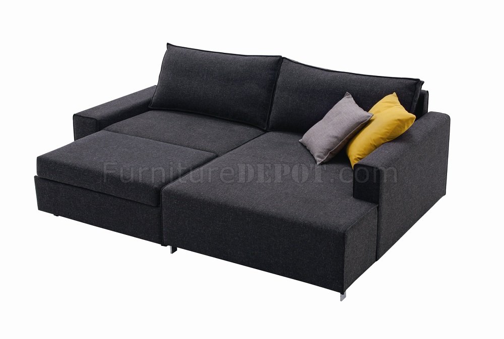 Charcoal Grey Fabric Modern Sectional Sofa Bed w/Metal Legs JMSS K51