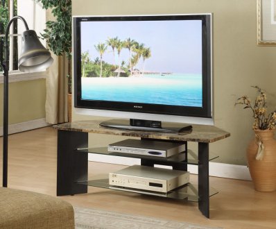 Faux Marble Top & Espresso Wood Finish Modern TV Stand