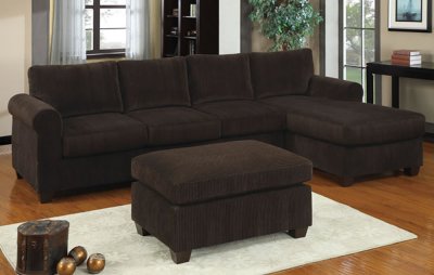 Chocolate Corduroy Modern Reversible Sectional Sofa w/Options