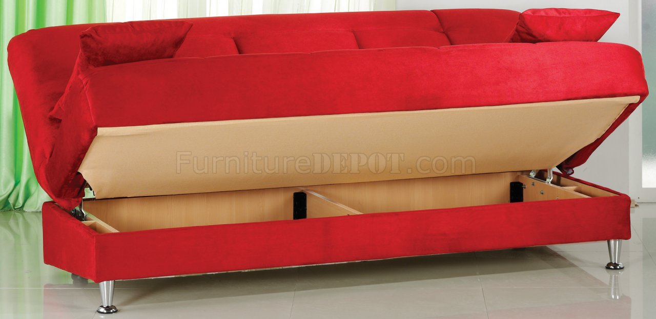 Modern Red Microfiber Living Room with Storage Sofa Bed
