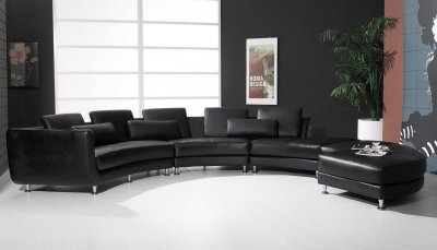 Black Bonded Leather Ultra Modern Modular 4PC Sectional Sofa