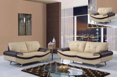 UFM123 3Pc Sofa Set in Two-Tone Bonded Leather by Global