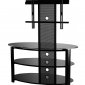Black Glass and Metal Modern TV Stand w/Shelves