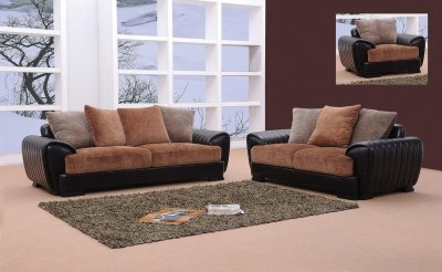 Two-Tone Brown & Black Microfiber & Leatherette 3PC Living Room
