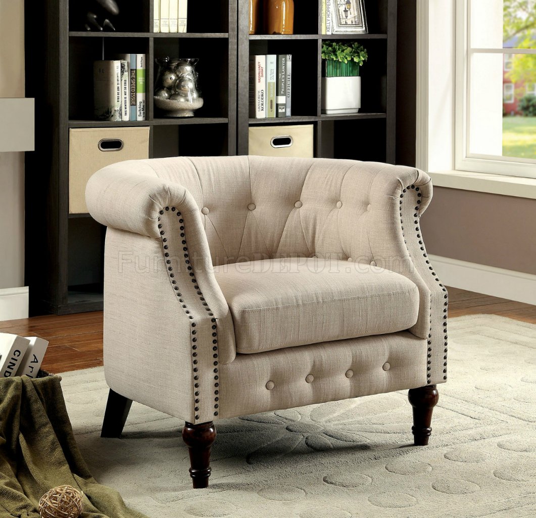 Mel CMAC6185 Barrel Back Accent Chairs 2Pc Set in Ivory