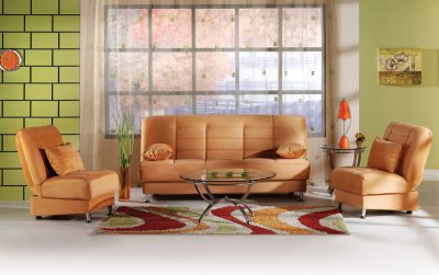 Vegas Rainbow Light Orange Sofa Bed in Microfiber by Istikbal