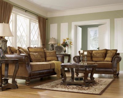 Brandy Fabric & Leatherette Stylish Traditional Sofa & Loveseat