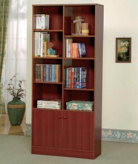 Cherry Finish Modern Bookcase w/Two Doors & Shelves