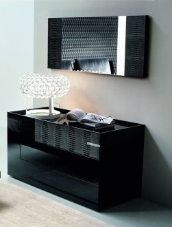 Black Finish Contemporary Dresser With Leather Details
