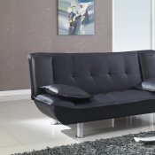 Black Bi-Cast Modern Convertible Sofa Bed w/Metal Legs