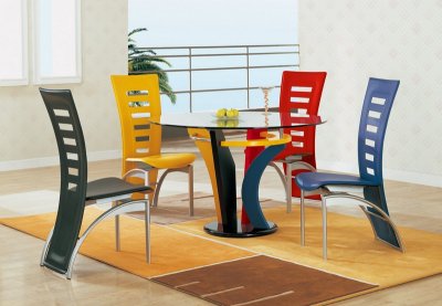 Round Glass Top Dinette With Multicolor Legs And Marble Base