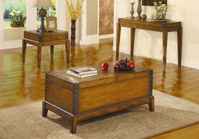 Rich Honey Stylish Coffee Table with Decorative Metal Trims
