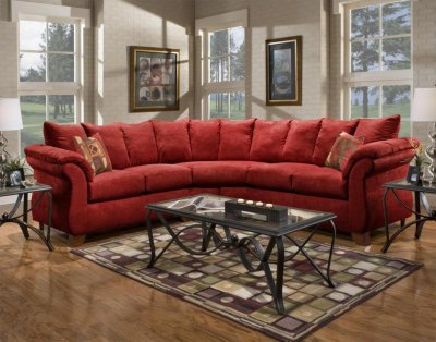 Red Fabric Modern 2Pc Sectional Sofa w/Wooden Legs
