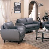 Gray Bonded Leather Retro Style Living Room w/Soft Seating
