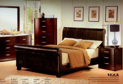 Dark Cherry Finish Modern Bedroom w/Bycast Bed & Options