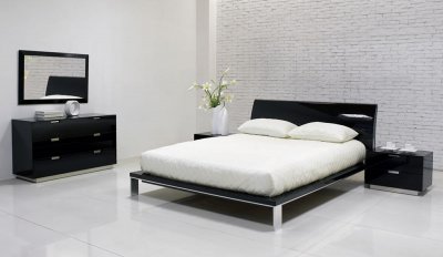 Black High Gloss Finish Contemporary Bedroom W/Metal Legs